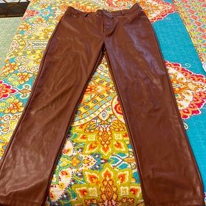 Shinestar High Rise Skinny Faux Vegan Leather Pants Size XL Brown Cognac Shiny